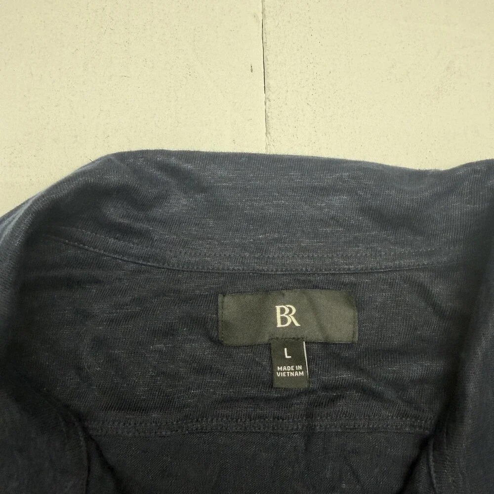 Banana Republic Polo Shirt Mens Large Blue 100% Linen Lightweight Casual Top